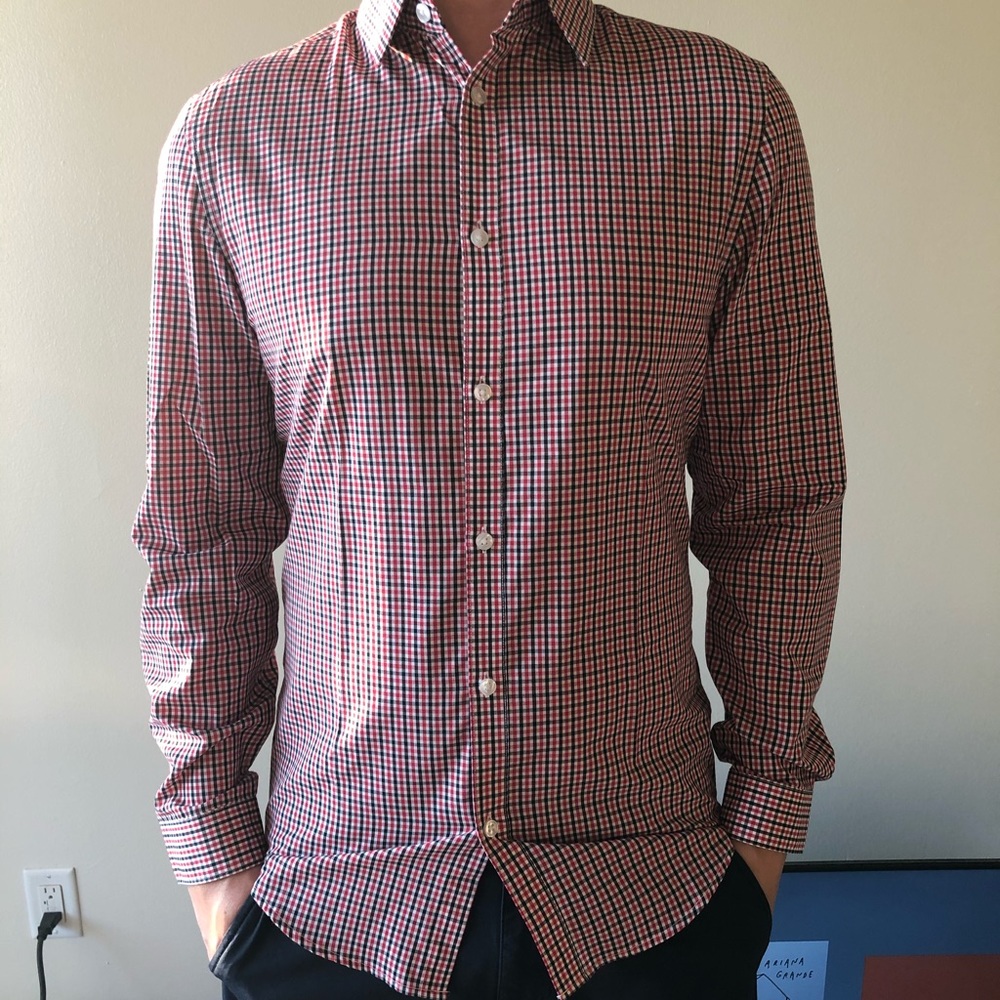H&M Red/Black Plaid Slim Fit Long Sleeve